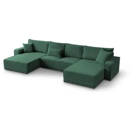 beautysofa Eckcouch Cordstoff U-Form mit Schlaffunktion 2-Sitzer Grün