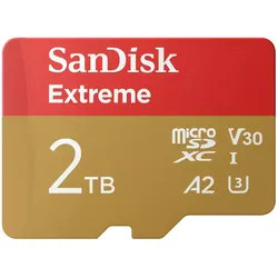 SanDisk 2TB Extreme microSD Speicherkarte 240MB/s & 130MB/s Lese/Schreibgeschwindigkeit, A2 C10 V30 UHS-I U3