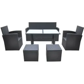 vidaXL Garten-Essgruppe mit Auflagen Polyrattan 6-tlg. schwarz