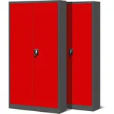 2er Set Aktenschrank C001h Büroschrank Metallschrank Stahlschrank Werkzeugschrank Stahlblech Pulverbeschichtet Flügeltürschrank Abschließbar 195 Cm X 90 Cm X 40 Cm (anthrazit/rot)