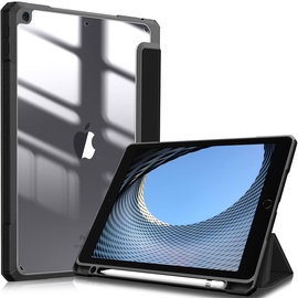 Fintie Hybrid Hülle für 10.2 Zoll iPad 9. Generation 2021/8. Gen 2020/7. Gen 2019 mit Stifthalter - Stoßfeste Schutzhülle mit transparenter Hartschale auf der Rückseite, Schwarz