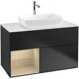 Villeroy & Boch Finion Waschtischunterschrank F771PCPD 100cm, Abdeckplatte white matt, Regale Oak Veneer, Black matt lacquer