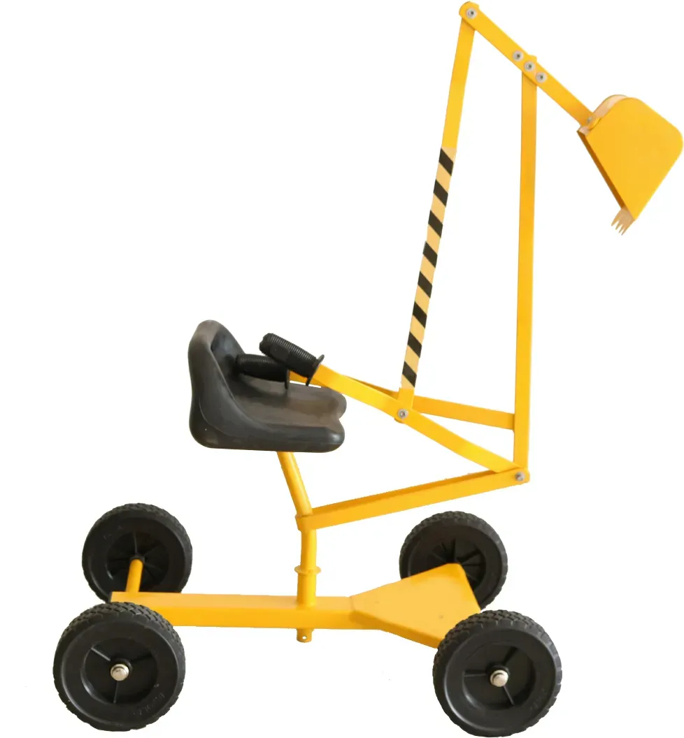 Sandspielzeug-Bagger auf Reifen - Metall, gelb/rot/schwarz, 64x114x40 cm - Nordic Play - Sitzhöhe 36 cm, bis 30 kg belastbar