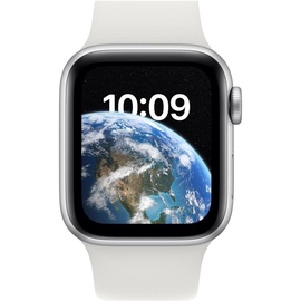 Apple Watch SE 2022 GPS 40 mm Aluminiumgehäuse silber, Sportarmband weiß
