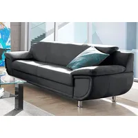 TRENDMANUFAKTUR 3-Sitzer Rondo, Breite 207 cm, breite Armlehnen, Füße chromfarben, Big-Sofa wahlweise mit Federkern, in verschiedenen Bezügen bestellbar schwarz