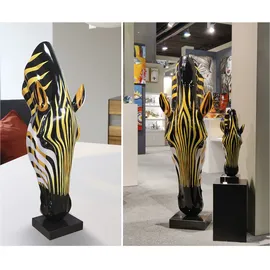 Gilde Skulptur Zebrakopf aus Kunstharz und Marmor - glänzend - orange-schwarz - Höhe 50cm x Breite 19cm