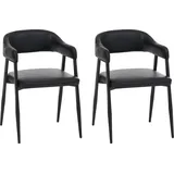 2er-Set Esszimmerstuhl HWC-P29, Küchenstuhl Lehnstuhl Polsterstuhl, Industrial Retro Vintage Kunstleder schwarz - Schwarz