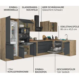kochstation Winkelküche Florida L-Form 340 x 175 cm schwarz