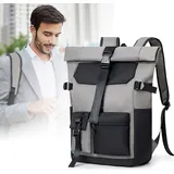 NULSTA Rolltop Rucksack , 26L Rucksack Wasserdicht, Rucksack Groß Tagesrucksäcke mit Laptopfach 15.6 Zoll,Fahrradrucksack Reiserucksack für Busi... - Dunkelgrau