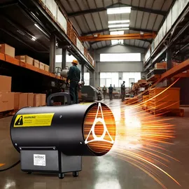 Wiltec Gasheizgebläse 15 kW, Gas Heizkanone mit 30 W Motor, Heißluftgenerator aus Stahl, LPG-betriebener Bauheizer, Gasheizer mit Piezo-Zündung