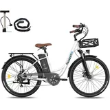 Fafrees ebike 26 Zoll, E Bike Herren Damen mit 36V 20.3Ah Akku, Reichweite 80-200km, Elektrofahrrad City E-Bike 250W 25km/h, e Fahrrad Pedelec 7S, Belastung 120Kg, F26 Lasting (Weiß)