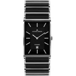 Keramikuhr JACQUES LEMANS "York", schwarz, Armbanduhren, Damen, Quarzuhr, Armbanduhr, Damenuhr, Herrenuhr, Datumsanzeige,analog