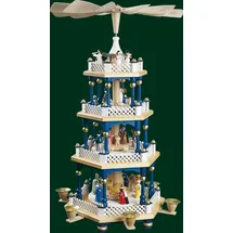 Erzgebirgische Volkskunst Richard Glässer GmbH Glässer Erzgebirge Pyramide Christi Geburt blau Höhe 54 cm hoch, original