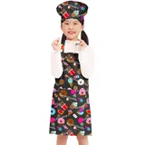 BIGHAS Kinderschürze Kochmütze Verstellbarer Nackenriemen Klettverschluss Design Bund zum Backen, Malen, Kochen (Schwarz-Nachtisch, (100-120cm) S) - (3'3"-3'11") S