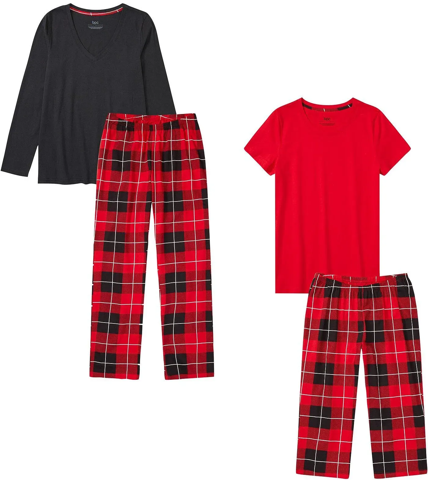 bonprix Pyjama und Capri Pyjama (4-tlg. Set), schwarz, 100% Baumwolle