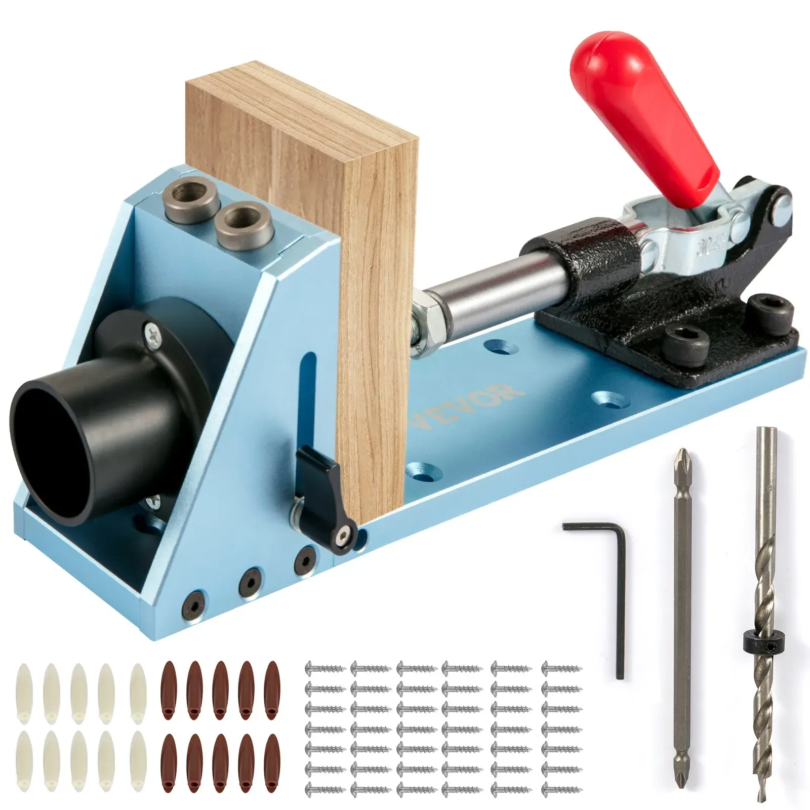 VEVOR Bewegliche Taschenloch System, Taschenlochbohrlehre, Bohrlehre Bohrschablone, Doppeltaschenloch Jig Kit, Taschenlocher, 2 Spanabfuhrlöcher, exolierte Aluminium-Legierung, verstellbare Tiefe