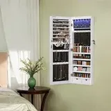 Schmuckschrank hängend, Spiegelschrank mit LED-Innenbeleuchtung, Wandschrank mit Ganzkörperspiegel