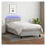 vidaXL Boxspringbett mit Matratze & LED Hellgrau 100x200 cm Stoff