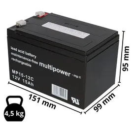 Multipower Akku kompatibel E-Mobile Rascal EM100, EM115 12V 15Ah