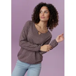 Aniston SELECTED Langarmshirt, in unterschiedlichen Drucken, jeweils mit Schmuckelement Aniston SELECTED schwarz-offwhite-mauve 40