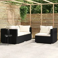 LAPOOH 3-TLG. Garten-Lounge-Set mit Auflagen, Terassenmöbel Wetterfest, Loungemöbel Terrasse, Garten Sitzgruppe, Gartenlounge, Sitzecke Balkon, Schwarz Poly Rattan -at