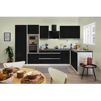 Respekta Winkelküche Lorena L-Form 345 x 175 cm E-Geräte schwarz hochglänzend/weiß