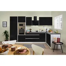 Respekta Winkelküche Lorena L-Form 345 x 175 cm E-Geräte schwarz hochglänzend/weiß