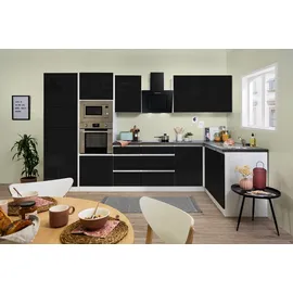 Respekta Winkelküche Lorena L-Form 345 x 175 cm E-Geräte schwarz hochglänzend/weiß
