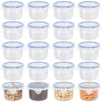 SINJEUN 20 Stück Kunststoff Frischhaltedosen mit Deckel, 300ml Gefrierdosen Kunststoff Rund, Transparent Vorratsdosen mit Deckel für Gefrierdosen, Snackbox
