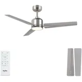 107 Cm Deckenventilator Mit Beleuchtung, Holzoptik, Silberfarbener Deckenventilator Mit Fernbedienung, Leiser Deckenventilator Für Schlafzimmer Mit Wendbaren Mdf-flügeln Für Wohnzimmer, Küche Und Terr