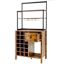 Costway Küchenschrank 160 cm Buffetschrank mit Weinregal 4 Ebenen Braun