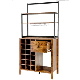 Costway Küchenschrank 160 cm Buffetschrank mit Weinregal 4 Ebenen Braun
