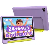 Happybe 10’’ 24(3+21)GB+64GB Android 16 mit Hülle Kindersicherung WLAN Kinder Tablet (10.1", 64 GB, Android) lila