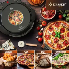Kesser Pizza-Ofen elektrisch bis 400 Grad Elektrischer Pizzabäcker 1200W mit feuerfester Steinplatte & Timer Durchmesser 32cm | 5 Heizstufen &... | Schwarz
