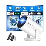 Mini Beamer 4K Projektor Full HD 1080P mit WiFi 6 und Bluetooth 5.2, Android Tragbarer Projektor 270° Dreh mit Automatische Trapezkorrektur für PC/HDMI/USB,Weiß