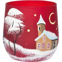 ERZGEBIRGE Teelichthalter Winterlandschaft rot