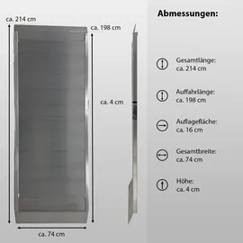 Baumarktplus TRUTZHOLM 1 x Breitrampe 214 x 74 cm Traglast 600 kg Alu grau geriffelt Auffahrrampe Eventrampe Laderampe