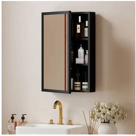 kleankin Spiegelschrank mit 3 Etagen Hängeschrank Schwarz 40 x 12 x 60 cm