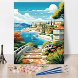 Malen nach Zahlen Französische Riviera Landschaft Malen nach Zahlen für Erwachsene Seaside Landschaft Malen nach Zahlen Kits auf Leinwand Abstrakt Malen nach Zahlen für Erwachsene Anfänger 16x20inch