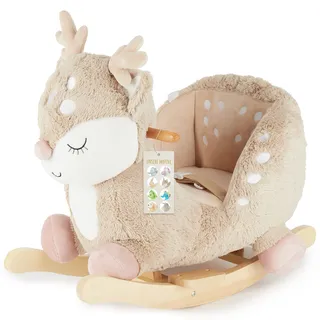 Bieco Plüsch Schaukeltier REH, 60 cm | Kinder Schaukelstuhl mit Sicherheitsgurt | Baby Schaukel | Schaukel Kleinkind | Schaukeltier Baby Schaukelwippe ab 9 Monate | Schaukelpferd Holz