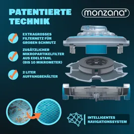 monzana Poolroboter Poolboy600 Kabellos Vollautomatisch 80 Min Akku 5200mAh Li-Ion 80m2 Pool Bodensauger Poolreiniger Poolsauger Titangrau