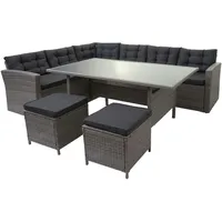 Mendler HWC-A29 Lounge-Set grau + 2 x Hocker