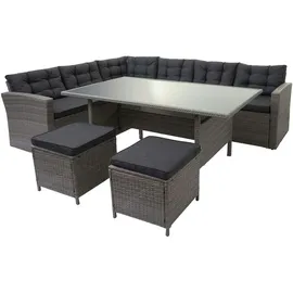 Mendler HWC-A29 Lounge-Set grau + 2 x Hocker