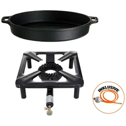 Hockerkocher Set: mit Gusseisenpfanne Ø 40 cm