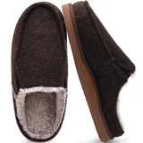 ONCAI Hausschuhe Herren Filz Komfort mitPlüsch Pantoffeln Orthopädische Arch Support Wärme Flauschig Slippers mit Memory Foam Indoor Outdoor Rutschfest Gummisohle Plüsch Braun Größe 48 - 48 EU