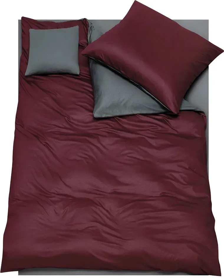 Doris Meyer Interlock-Jersey Wendebettwäsche Milano bordeaux/anthrazit Nackenrollenbezug einzeln 15x40 cm - rot;grau