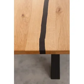 Main Möbel Epoxidharz Esstisch 200x100cm "Chicago" Wildeiche massiv - Schwarz