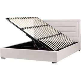 Beliani Bett mit Stauraum Stoff ROUEN 180 x 200 cm Hellbeige