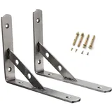 Hosko 2 Stück Schwerlastkonsole, Schwerlastträger aus 4mm Dick Edelstahl Regalträger Winkelträger Metall Regalwinkel Regalhalter mit Schrauben und Dübel, Silber, 3 Größen