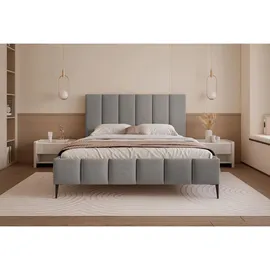 Selsey Polsterbett 140x200 cm, mit Bettkasten, Lattenrost und Metallfüßen, hellgrau -